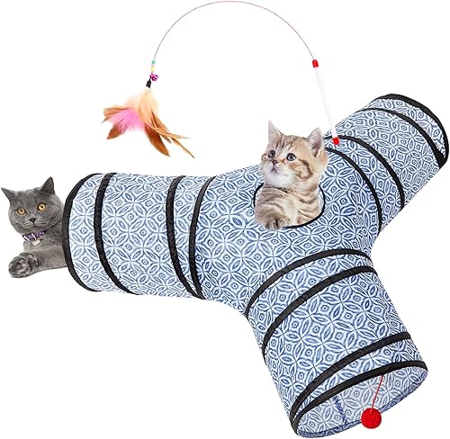 Tempcore - Túnel para gatos con forma de tubo plegable de 3 vías, para interiores, juguete con forma de bola para mirar, para gato, cachorro,