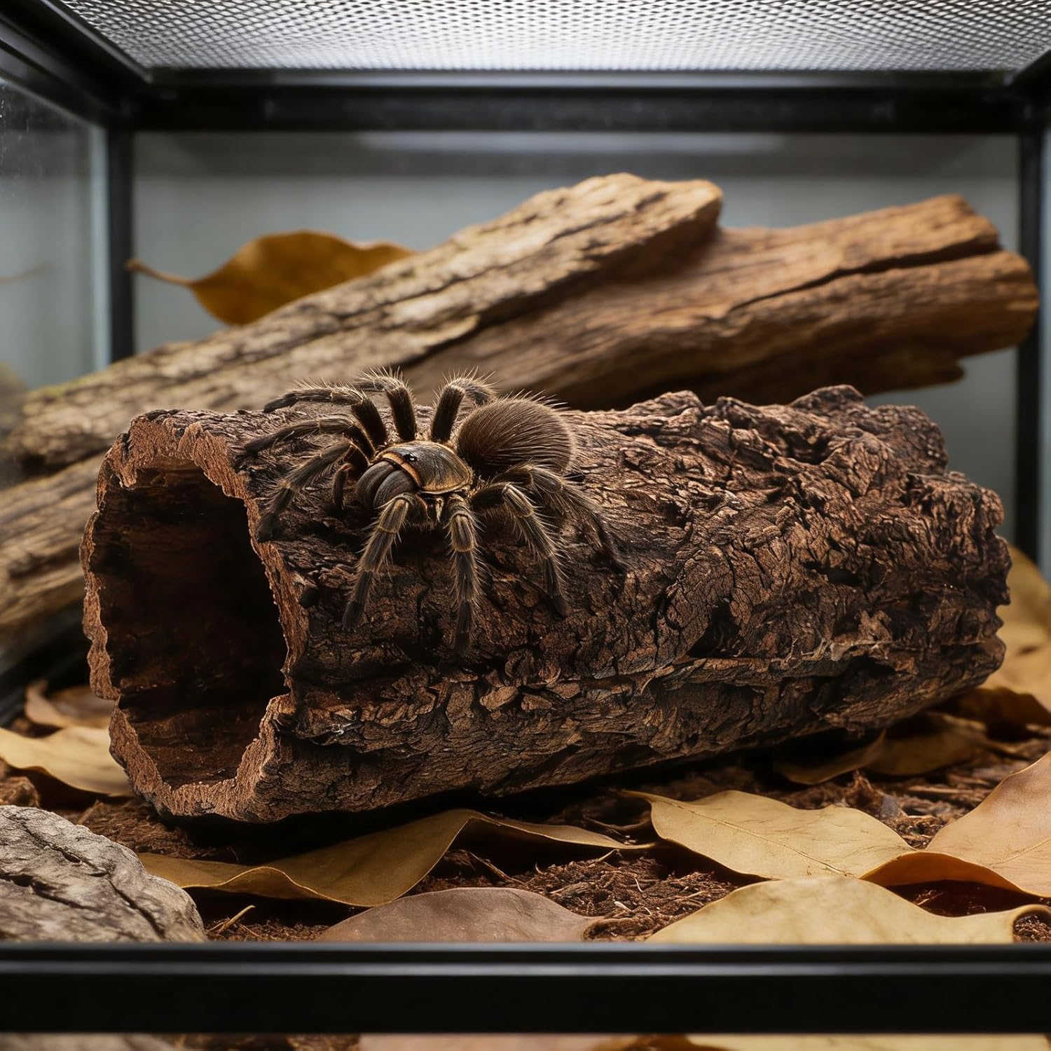 Reptile Hide: Reptile Hideout Cave Amphibian Wooden Shelter - Terrarium Hideaway Aquarium Decor Log House for Bearded Dragon Snake Turtle 12x30cm