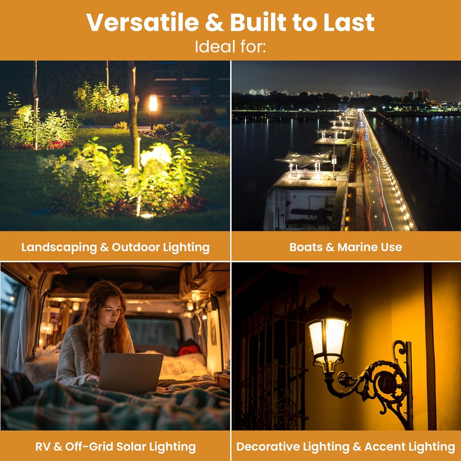 12Vmonster Flame Flickering Glowing Amber Fire Effect LED Light Bulb in E26 Medium Edison Screw Base DC 12 Volt Landscaping Low Voltage Lighting for Home Landscape Outdoor Battery System 4W