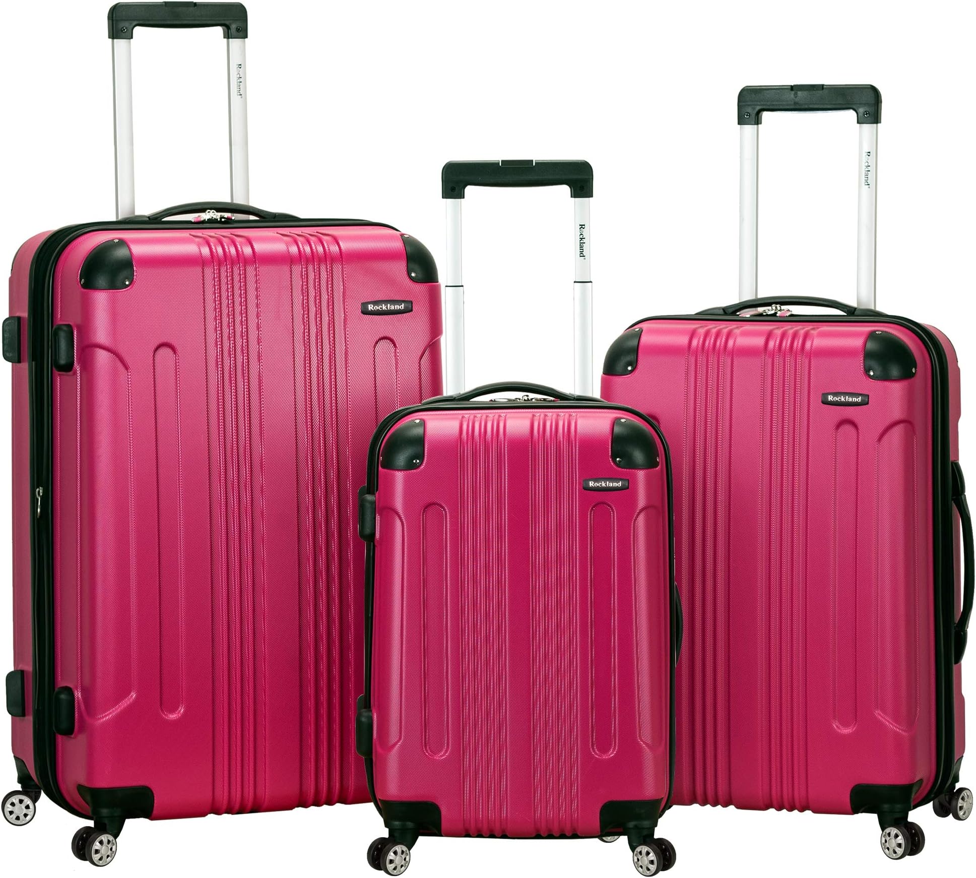 Rockland London Hardside 3 Piece Expandable Spinner Wheel Luggage Set, (20"/24"/28"), Magenta