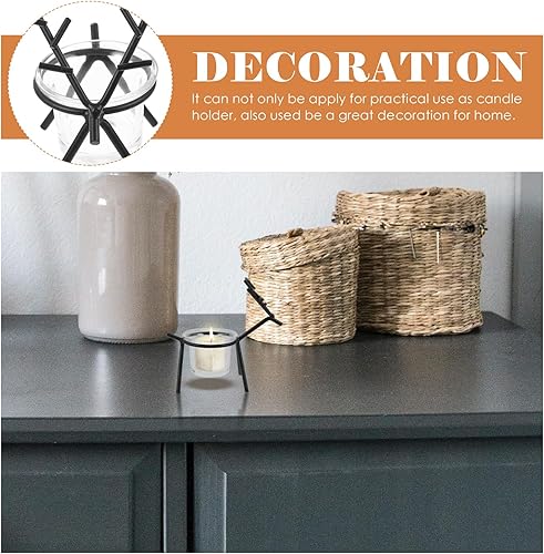 Miniatura 4 de EXCEART Juego de 2 candelabros de ciervo de hierro negro y vidrio para decoración del hogar, boda, Navidad, centro de mesa, pilar votivo, portavelas