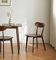 Vadisun Solid Oak Dining Chairs Walnut - Modern Kitchen & Dining Room Chairs with Curved Backrest, 100% Solid Wood (1PK)