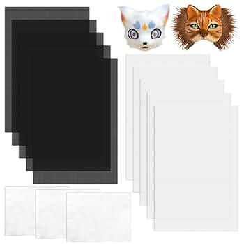 Dreamtop 10Pcs Eye Mesh For Therian Mask Fursuit Eye Mesh, 0.5mm Waterproof Printable Plastic Canvas With 3 Felt Sheets For Costume Eyes, Cosplay, DIY(11.81x7.87", White&Black