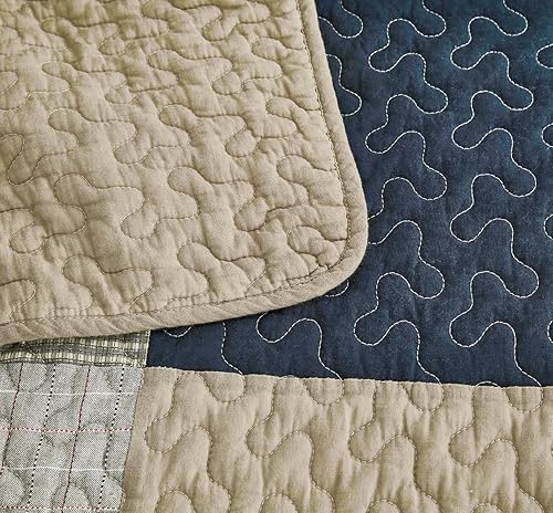 Miniatura 7 de Chezmoi Collection Samuel - Juego de edredón cuadrado de 3 piezas, color azul marino, blanco, gris, gris topo, colcha acolchada de algodón