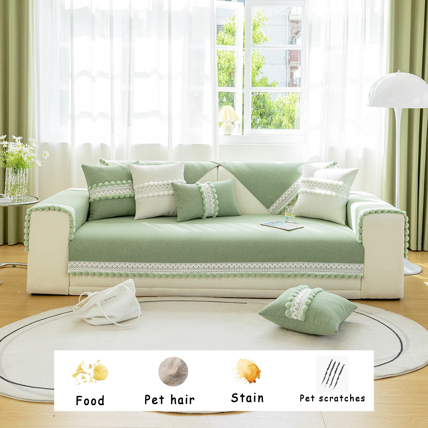 GUOYUYU Sofaschoner 100 x 150 cm Staubdicht Schmutzabweisend, Sofa Schoner L Form Sofa Überzug Universal Couchbezug, Mehrere Größe, für Alle Sofas, Grün