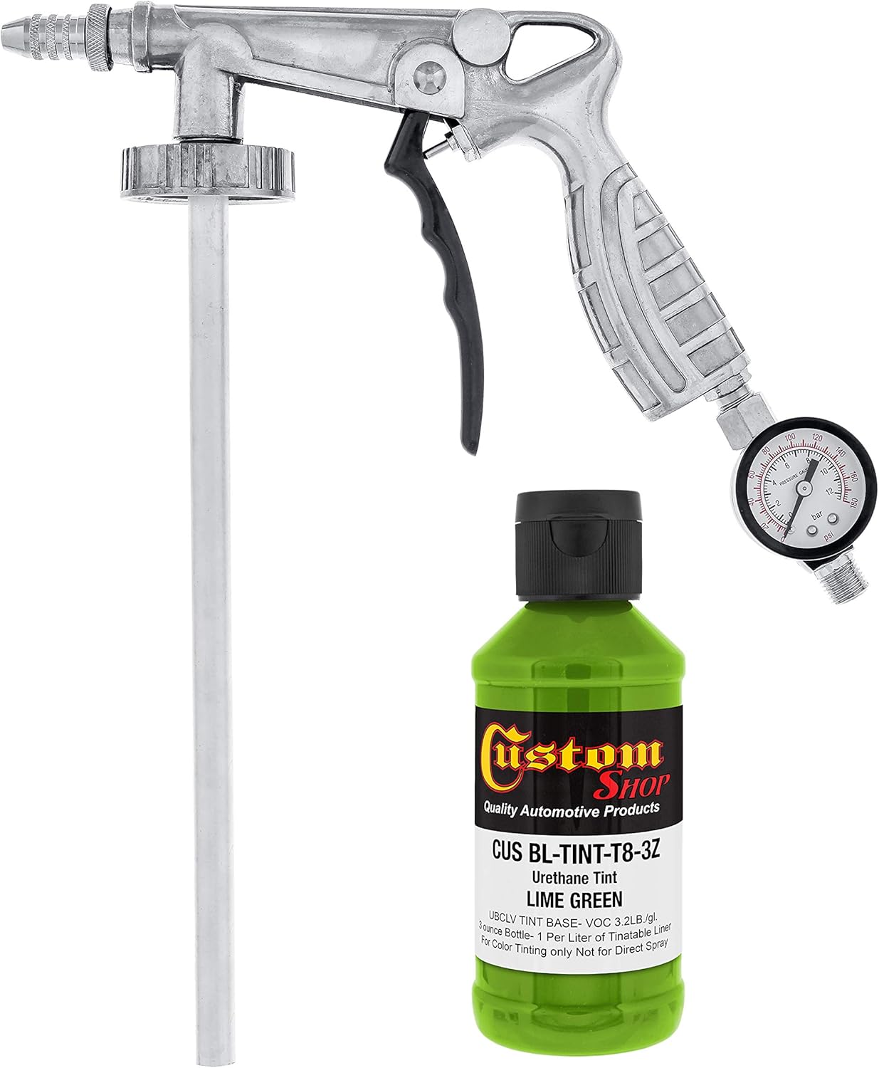 U-POL Raptor Lime Green Urethane Spray-On Truck Bed Liner Kit with Custom Coat Spray Gun with Regulator, 8 Liters