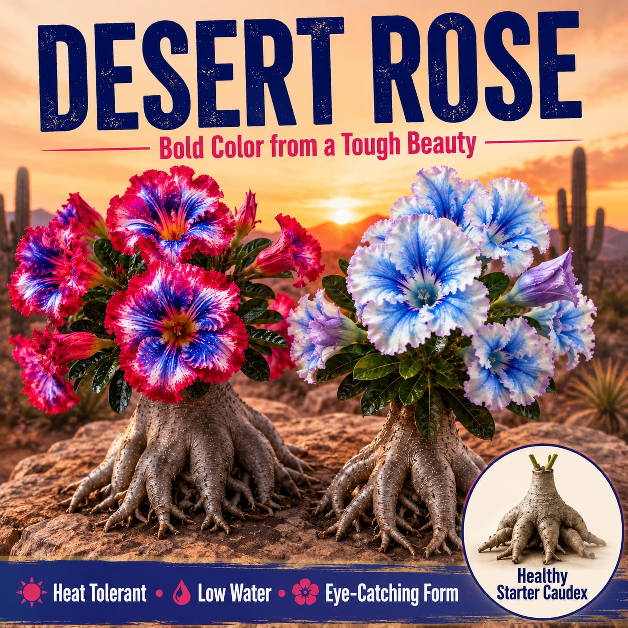 Desert Rose Bulbs, Desert Rose, Adenium obesum Plant, Wedding Flowers, Hardy Perennials, Golden Beautiful, Garden Flowers, 2Bulbs-E