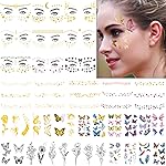 54 Sheets Gold Glitter Freckles Face Tattoo, 150+ Pcs Halloween Face Glitter Temporary Tattoo Stickers, Sparkle Freckles Metallic Face Gems, Faux Freckles Cute Glitter Makeup Accessories For Women