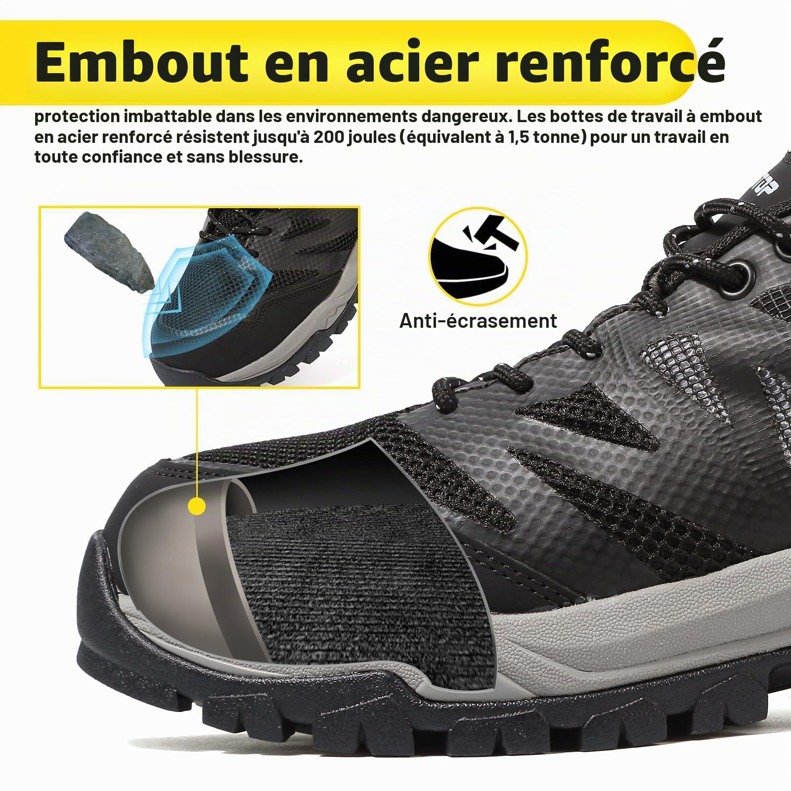 ziitop Chaussures de sécurité imperméables avec embout en acier pour homme et femme - Antidérapantes - Légères - Protection industrielle composite