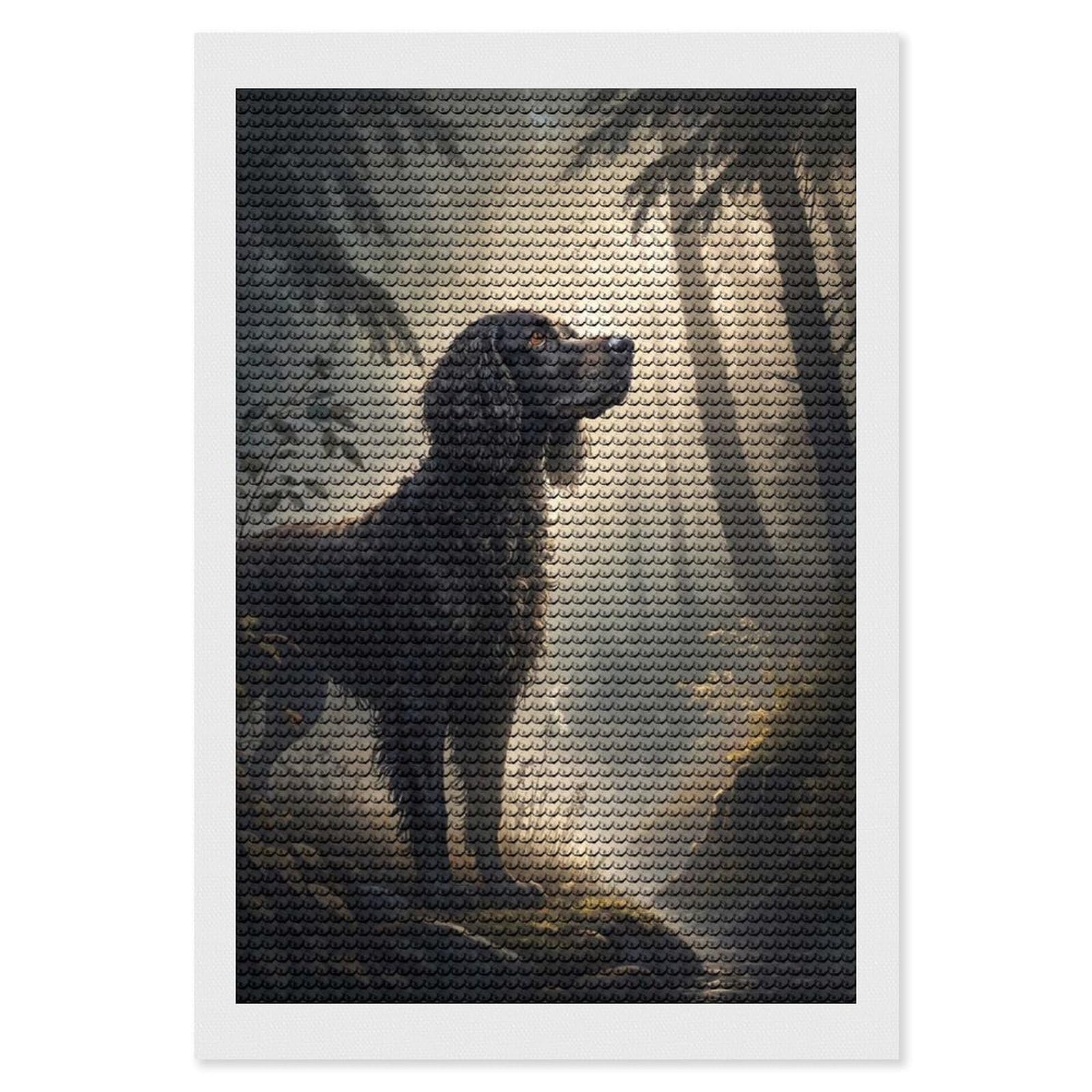 Junmoney Dog in A Misty Forest DIY Diamond Art Canvas Kit 8"x12", Decorate Your Room, Sparkling Round Gems, Fun Craft Experience, Farmhouse Decor