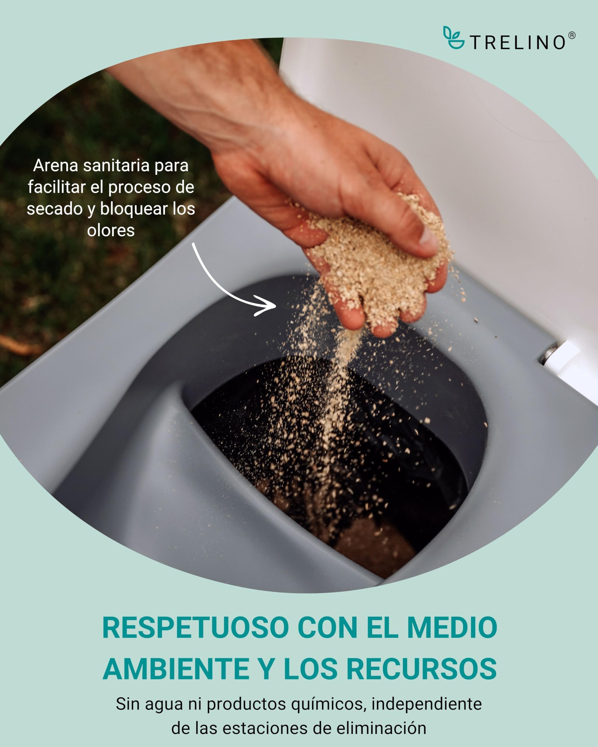 TRELINO EVO M, 39 x 33 x 36 cm, baño seco con Separador, WC portátil para Camping y Uso al Aire Libre, Inodoro seco para Furgonetas y autocaravanas, sin Agua ni Productos químicos