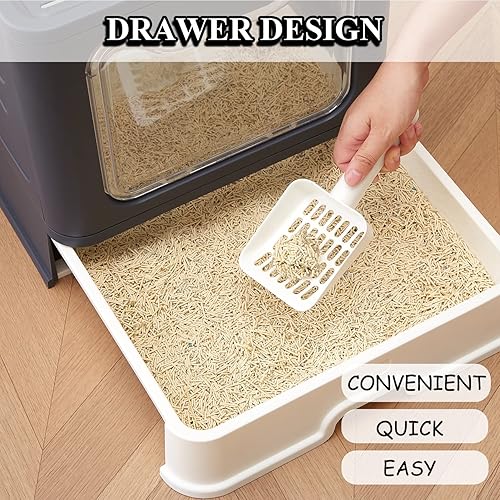 Miniatura 6 de Vealind Caja de arena plegable para gatos con tapa, entrada frontal y salida superior, XXL, extra grande, cubierta de espacio, cajas de arena para