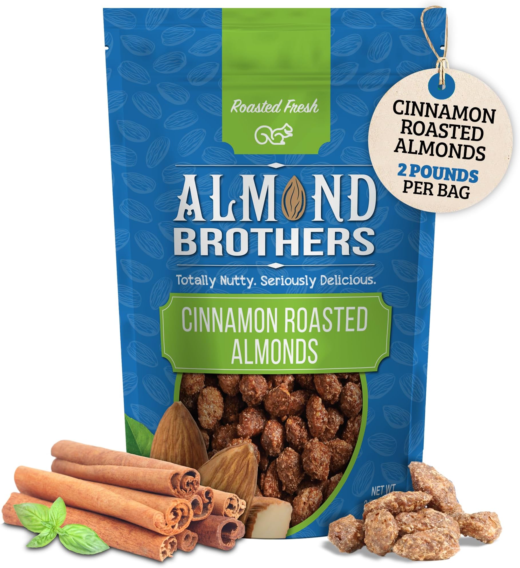Almond Brothers Roasted Almonds - 2 lb Bag - Hand Crafted Cinnamon Glazed Roasted Almonds, Gluten-Free, Non-GMO