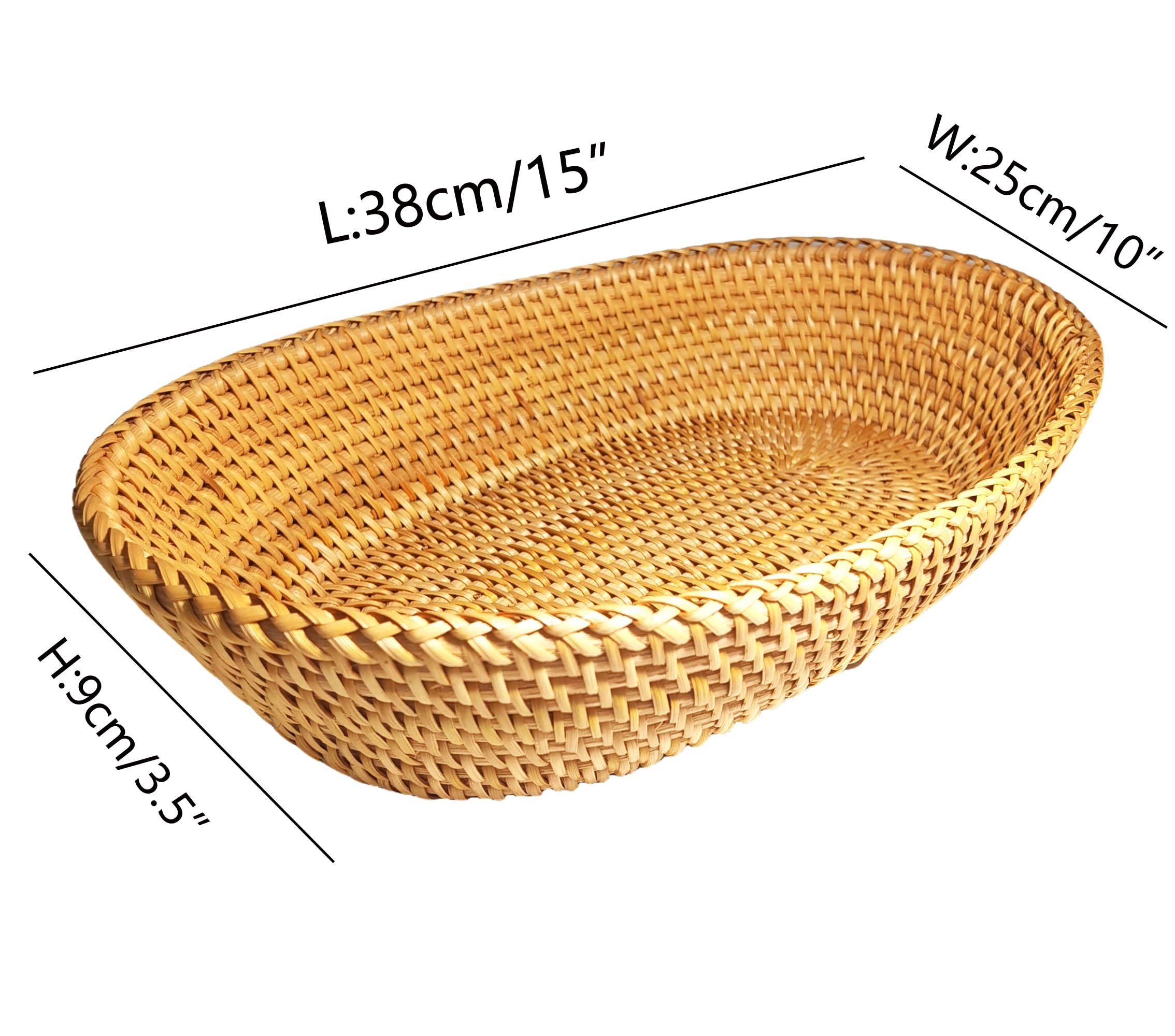 i-lan Cesta de mimbre natural tejida a mano para servir pan, cesta rectangular de mimbre natural tejida a mano para alimentos, frutas, restaurante, mimbre ovalado, 15 x 10.2 x 3.35 pulgadas