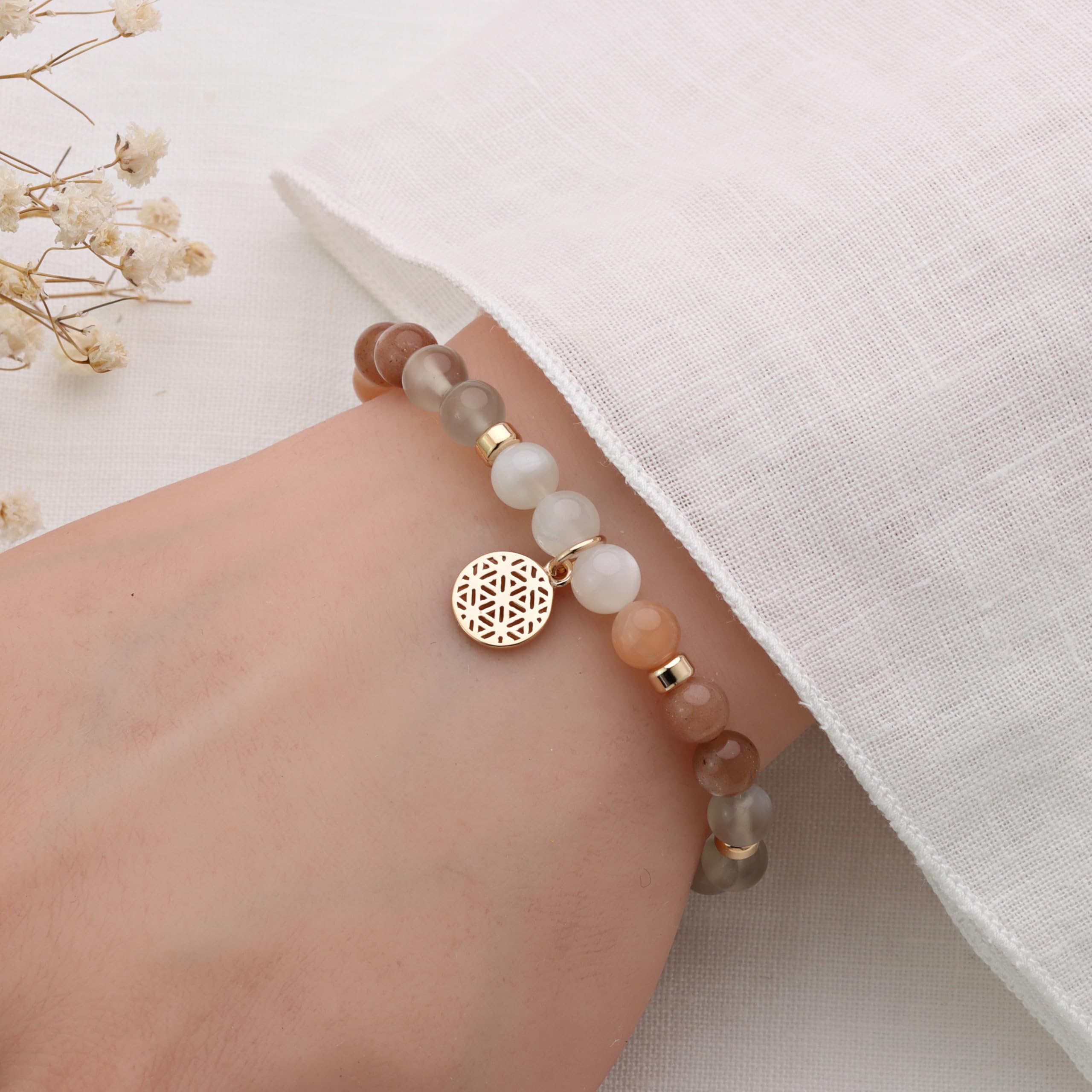 LEBENSBLUME Armband Frauen aus echtem MONDSTEIN (Orthoklas)