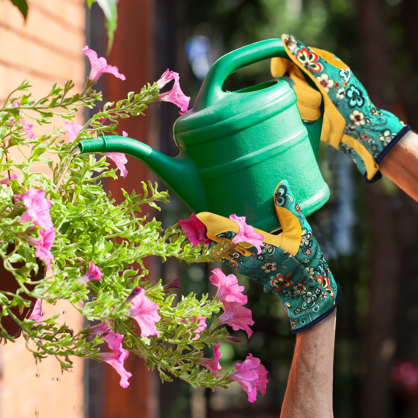 Bamllum Guantes de jardinería de cuero para mujer, guantes de trabajo para deshierbar, cavar, plantar, rastrillar y podar (verde + amarillo)