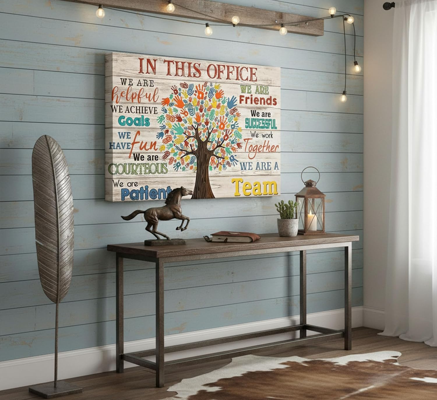 Inspirational Colorful Tree Canvas Wall Art Inspiring Motivational Quote In This Office We Are A Team Picture Wall Decor Poster Print Artwork for Classroom Study Bedroom Home Decoration