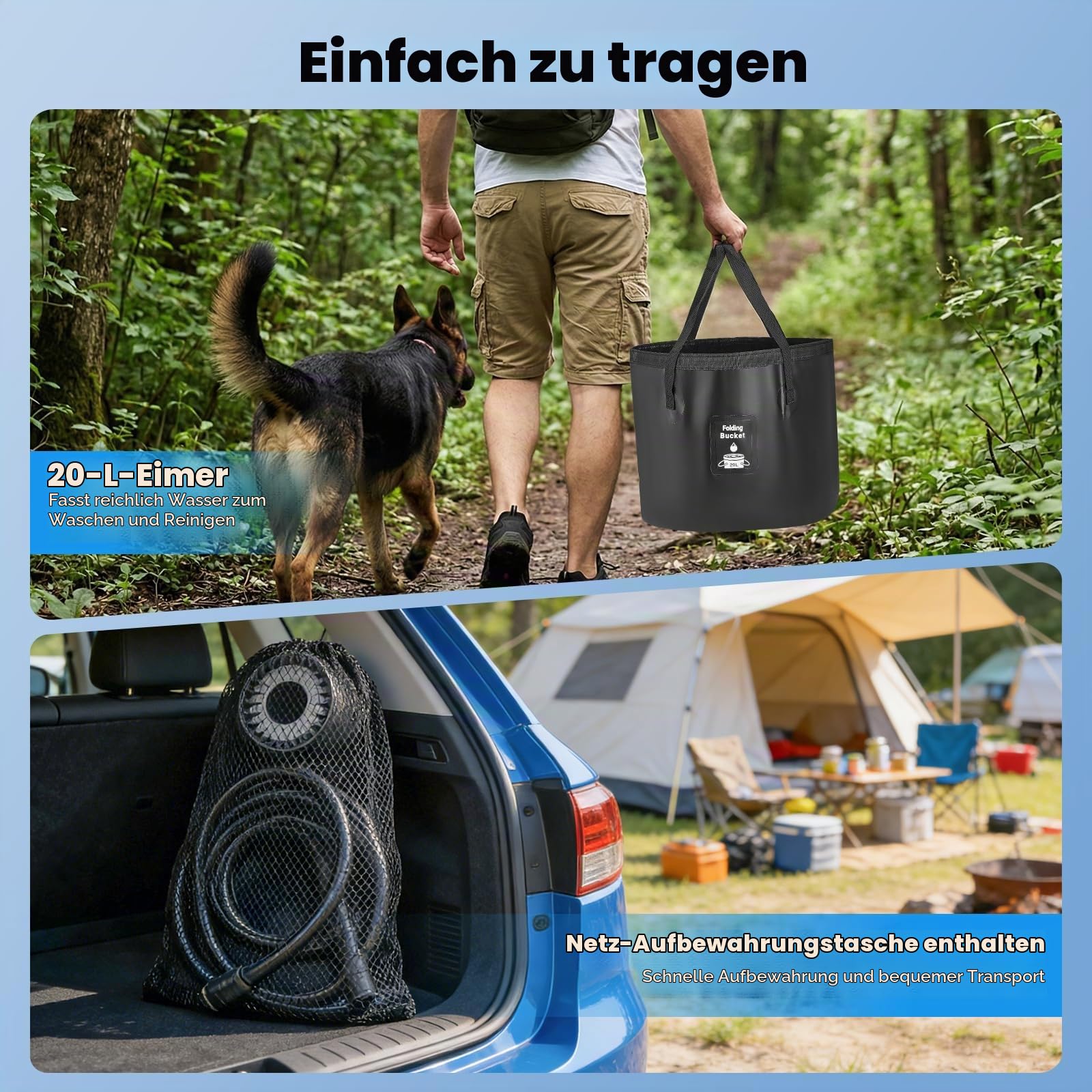 8000mAh Campingdusche & 1.5KW Warmwasserbereiter- Schnelle Erwärmung auf 176°F | digitales Display | IPX8 wasserdicht | 20L Faltbarer Wassertank, Mobile Camping Dusche mit Wasserfilter