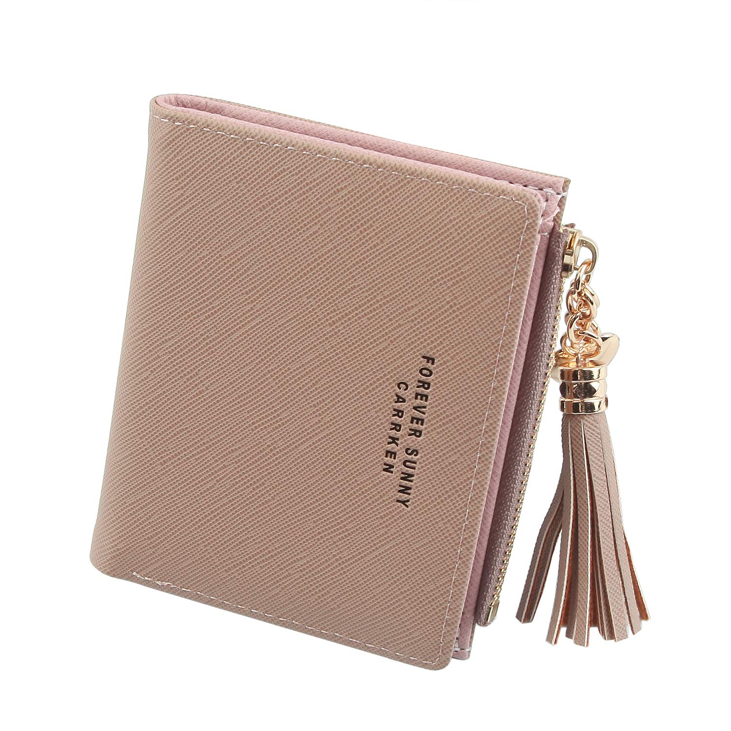 Belsmi Women's Small Compact Slim Leather Mini Wallet RFID Blocking Lady Purse Zipper Pocket Card Organizer Bifold Wallets (Fawn)