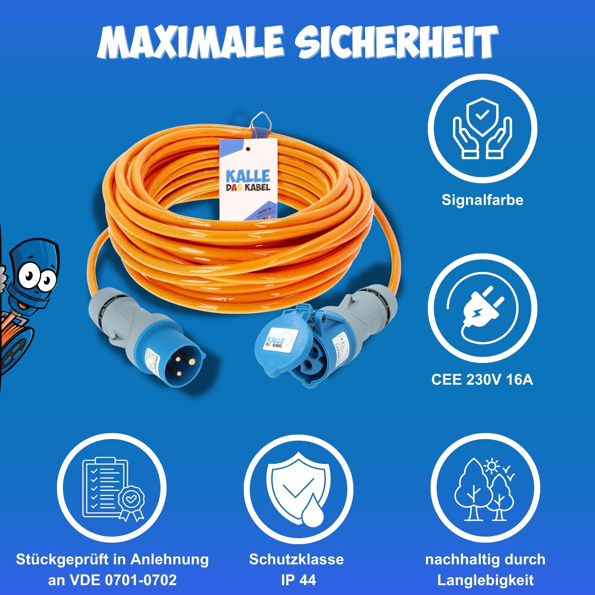 KALLE DAS KABEL CEE Verlängerung Kalle Blue Signal 2,5mm² Industrie BAU Boot Womo Camping Vollpur-Premium-Leitung 25 Meter