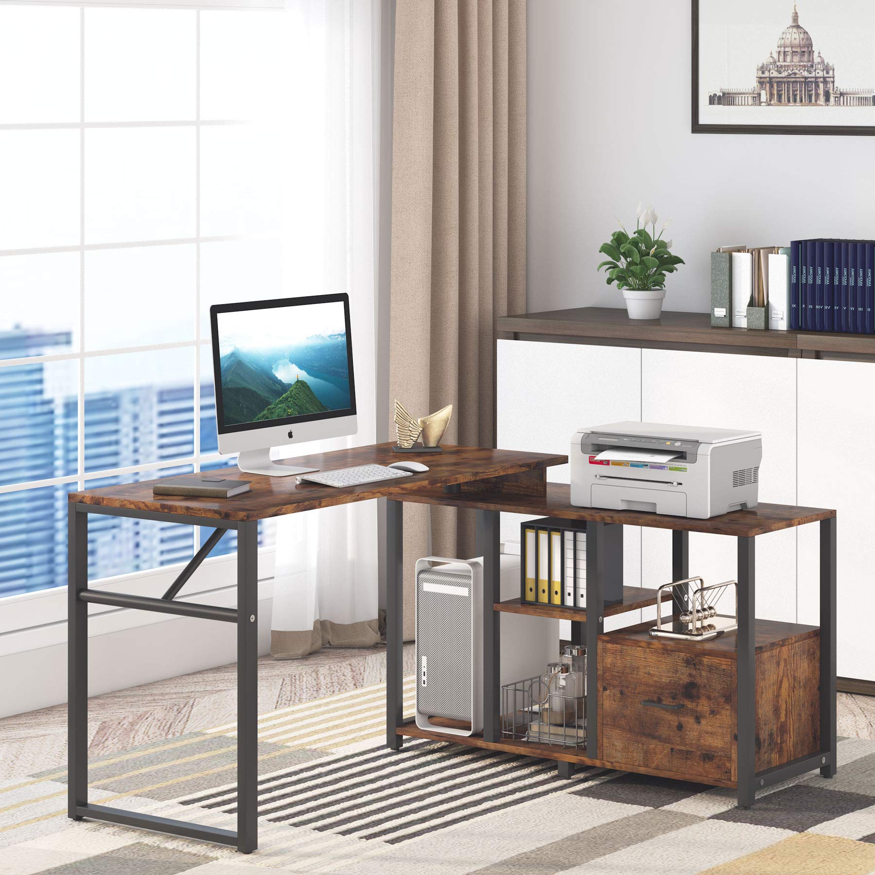 Tribesigns Rotating LShaped Computer Desk with File Drawer, Corner