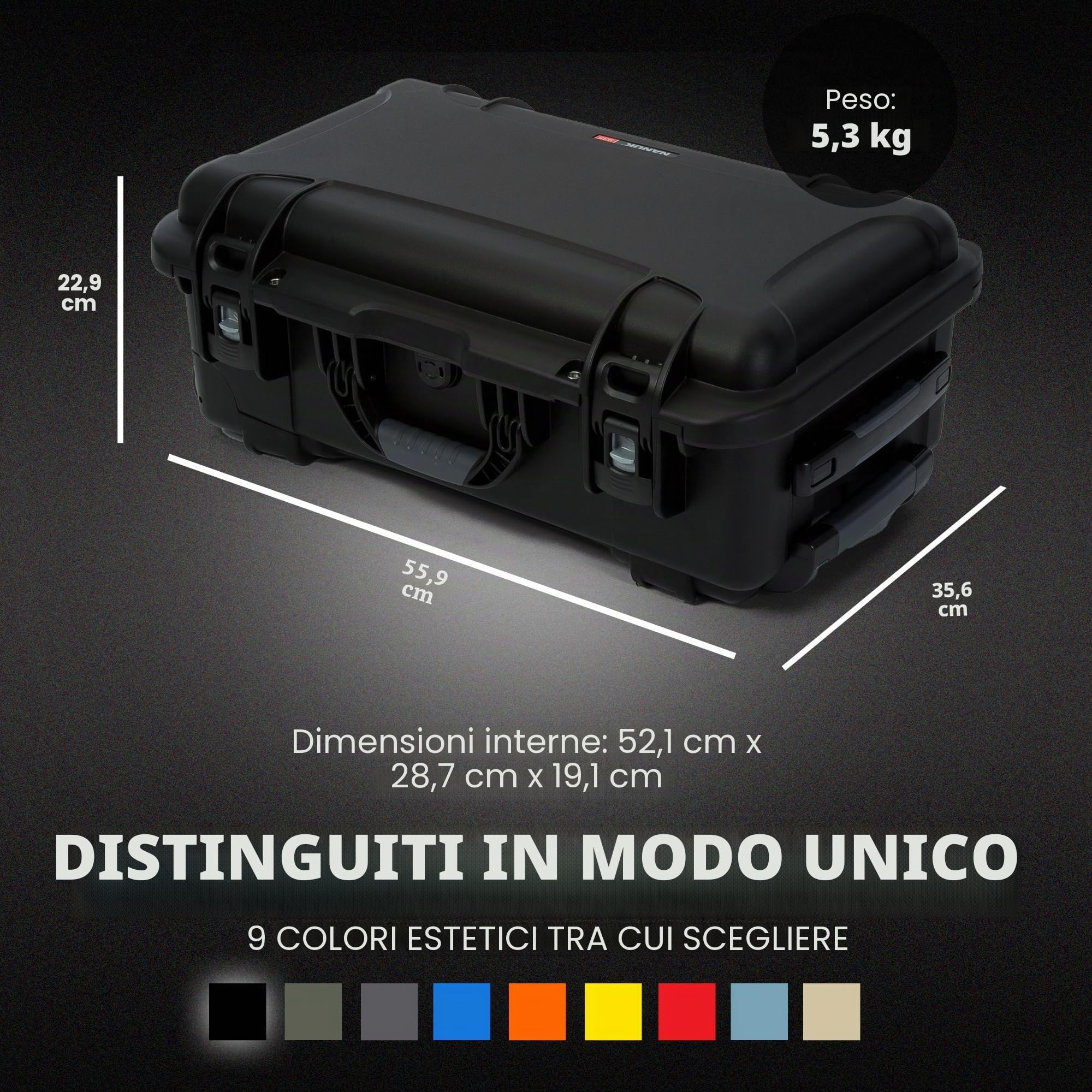 NANUK 935 - Valigia rigida impermeabile per fotocamera (vuota), 56 x 36 x 23 cm - Antipolvere e resistente agli urti, bagaglio a mano - Nero