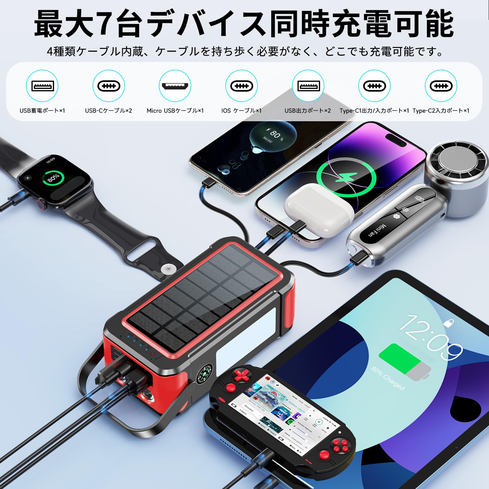 Amazon | 【2025新登場PSE認証済み80000mAh大容量&手回し充電】22.5W