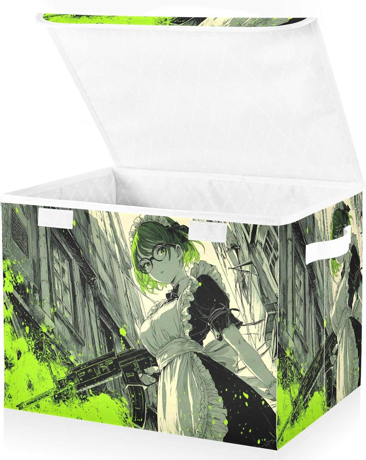 Anime Woman Japanese Foldable Storage Bins with Lids & Handles Foldable Storage Boxes with Flip-Top Lid for Home Office 16.5” x 12.6” x 11.8”