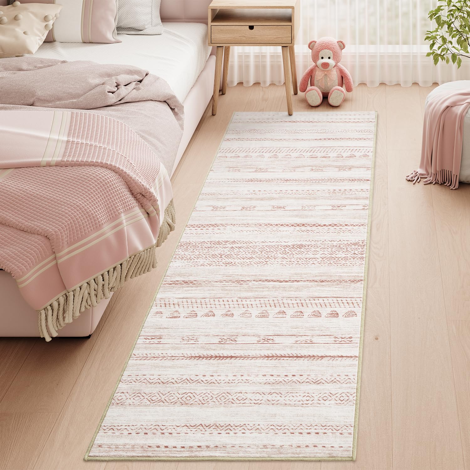2x6 Pink Runner Rug Machine Washable Non Slip Area Rug Distressed Neutral Moroccan Boho Rug Ultra Soft Floor Runners for Hallways for Entryway Laundry