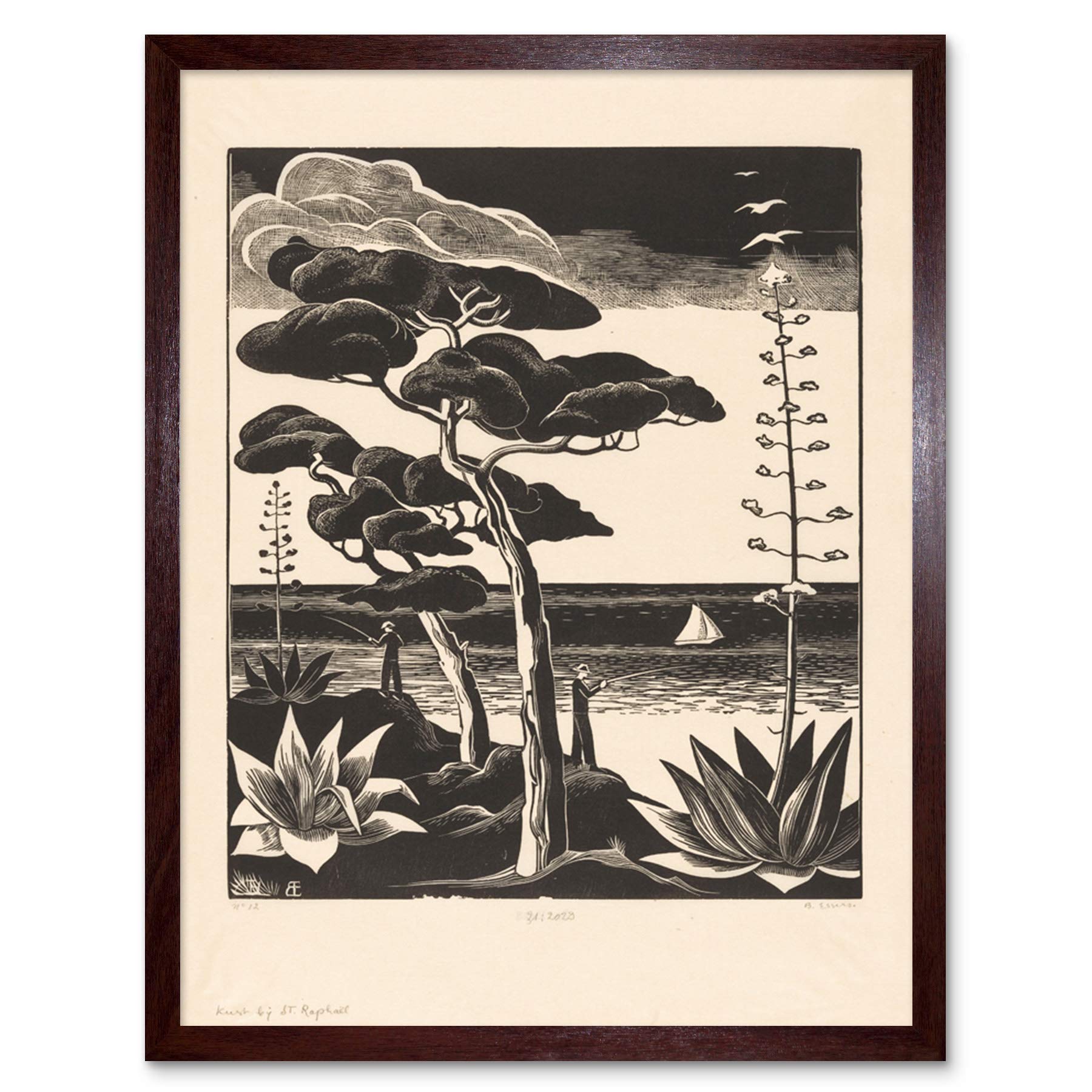 Artery8 Bernard Essers Coast At Saint-Raphael Bw Landscape Art Print Framed Poster Wall Decor 12x16 inch