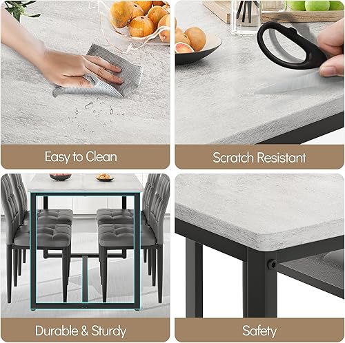 Miniatura 5 de Juego de 4 sillas de mesa de comedor para 4, juego de 4 sillas de mesa de cocina de mármol sintético de PVC con piel sintética tapizada, fácil de