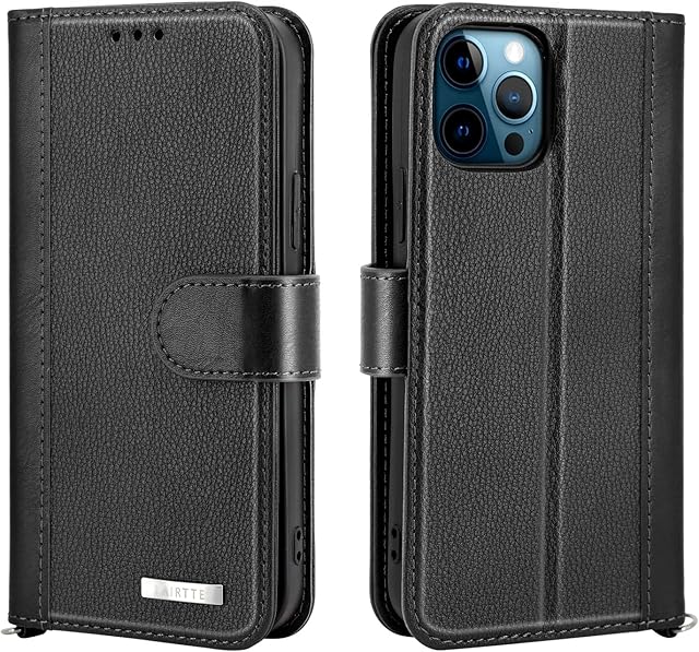 LAIRTTE Wallet Case for iPhone 13 PU Leather Flip Cover with Credit Card Holder RFID Blocking and Wrist Strap Magnetic Closure Wallet for iPhone 13 Folio Phone Cover-Black