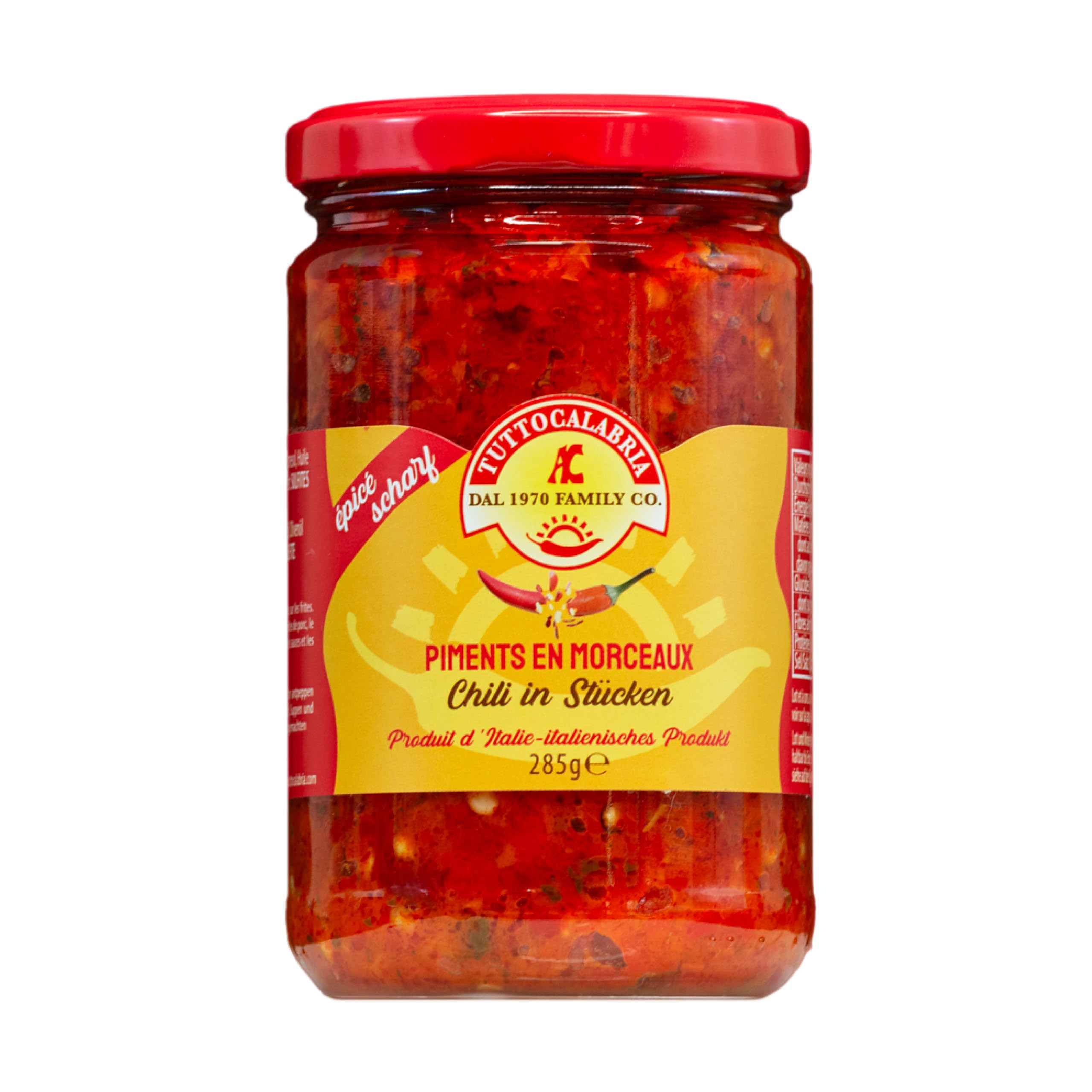 Tutto Calabria - Piments Piquants en Morceaux 285g, Frais Très Piquant Calabrais - Délectez votre palais avec une Touche de Calabre en Plus