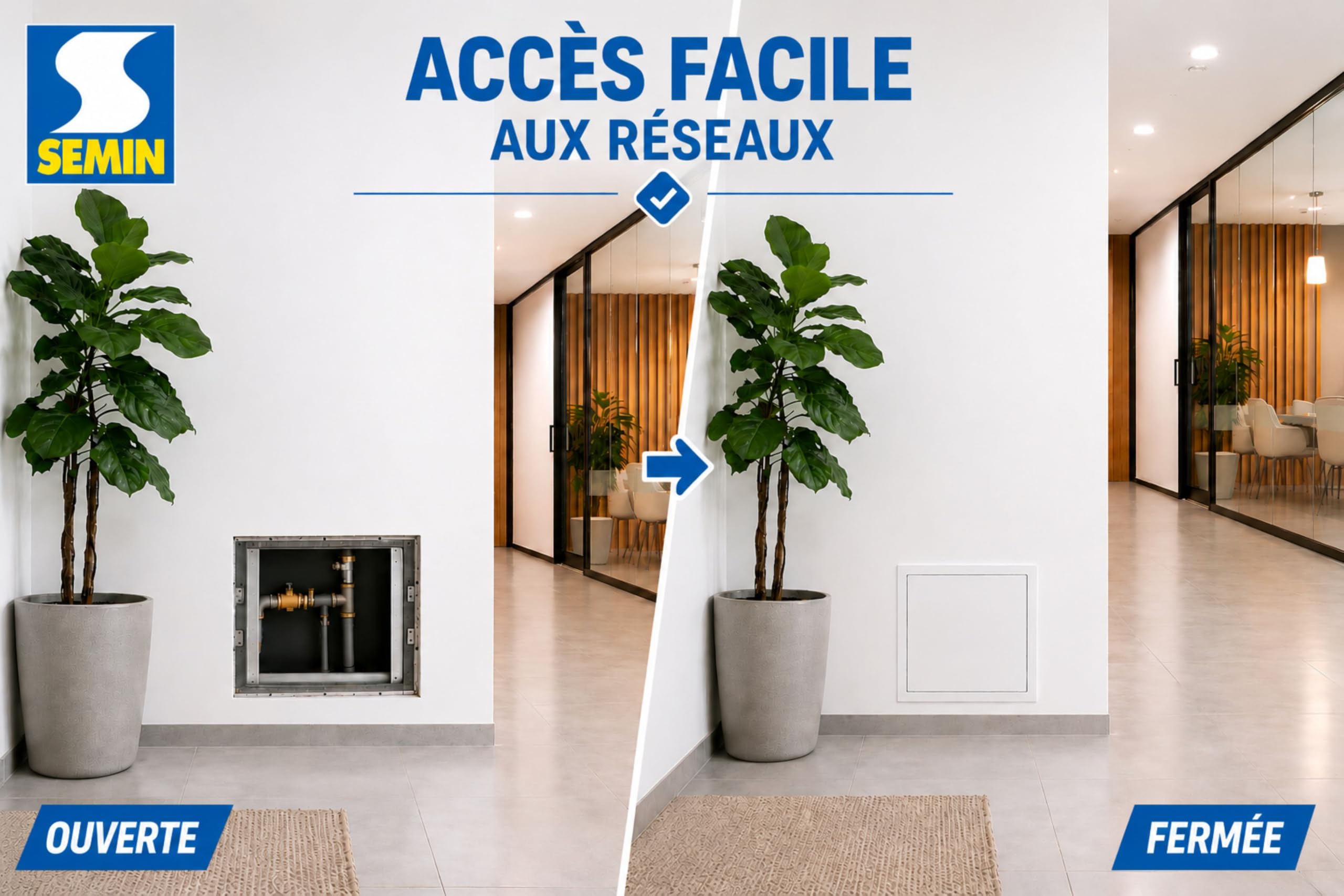 Semin Trappe de Visite Acier - Laquée Blanche 300 x 300 mm – Plaque de Plâtre, Mur et Plafond - Ouverture Pousser & Relâcher