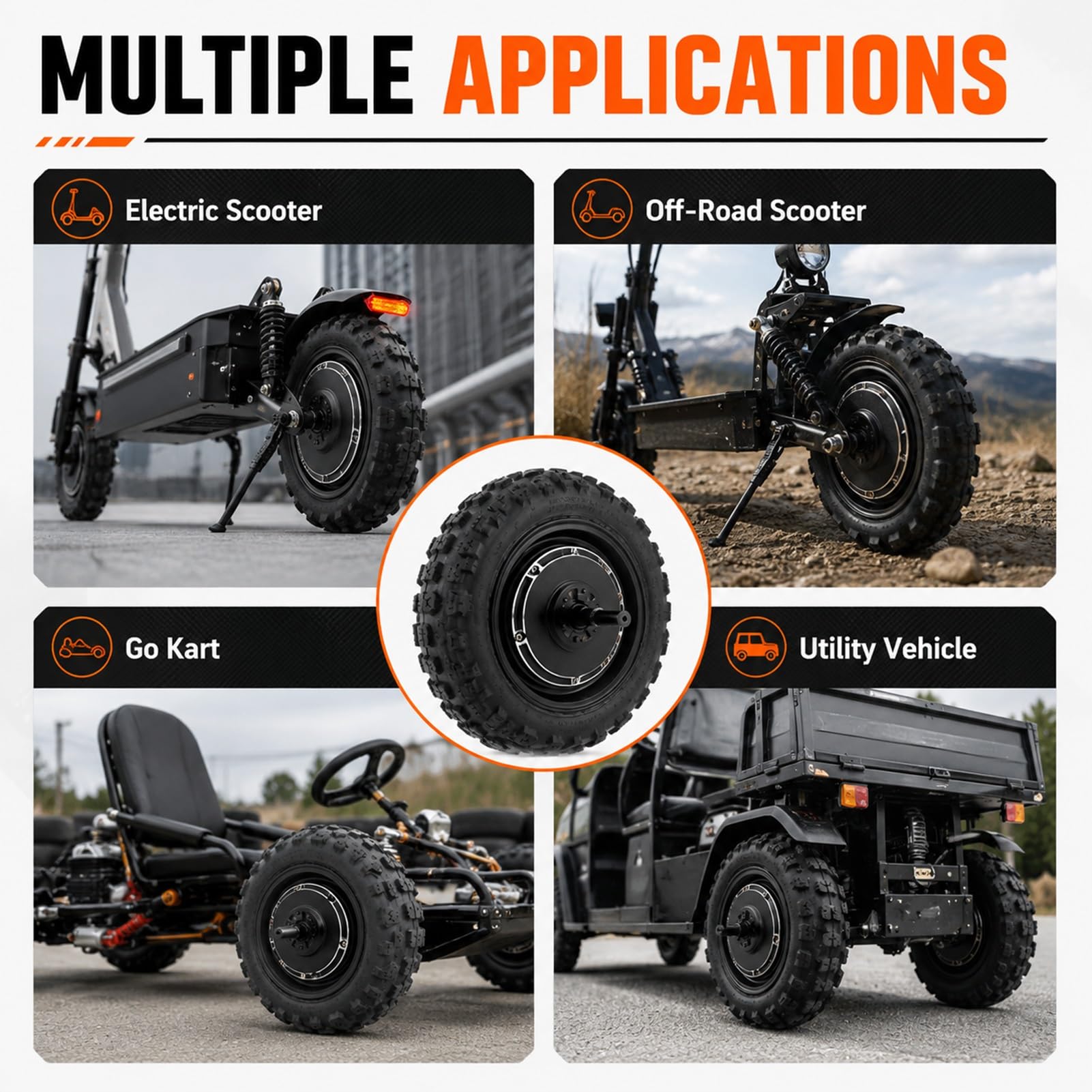 Motore Brushless per Monopattino,Ruota Tubeless 11x6.00-6 | Motore mozzo senza ingranaggi con larghezza forcella 150mm,protezione IPX6 e robusta costruzione in alluminio