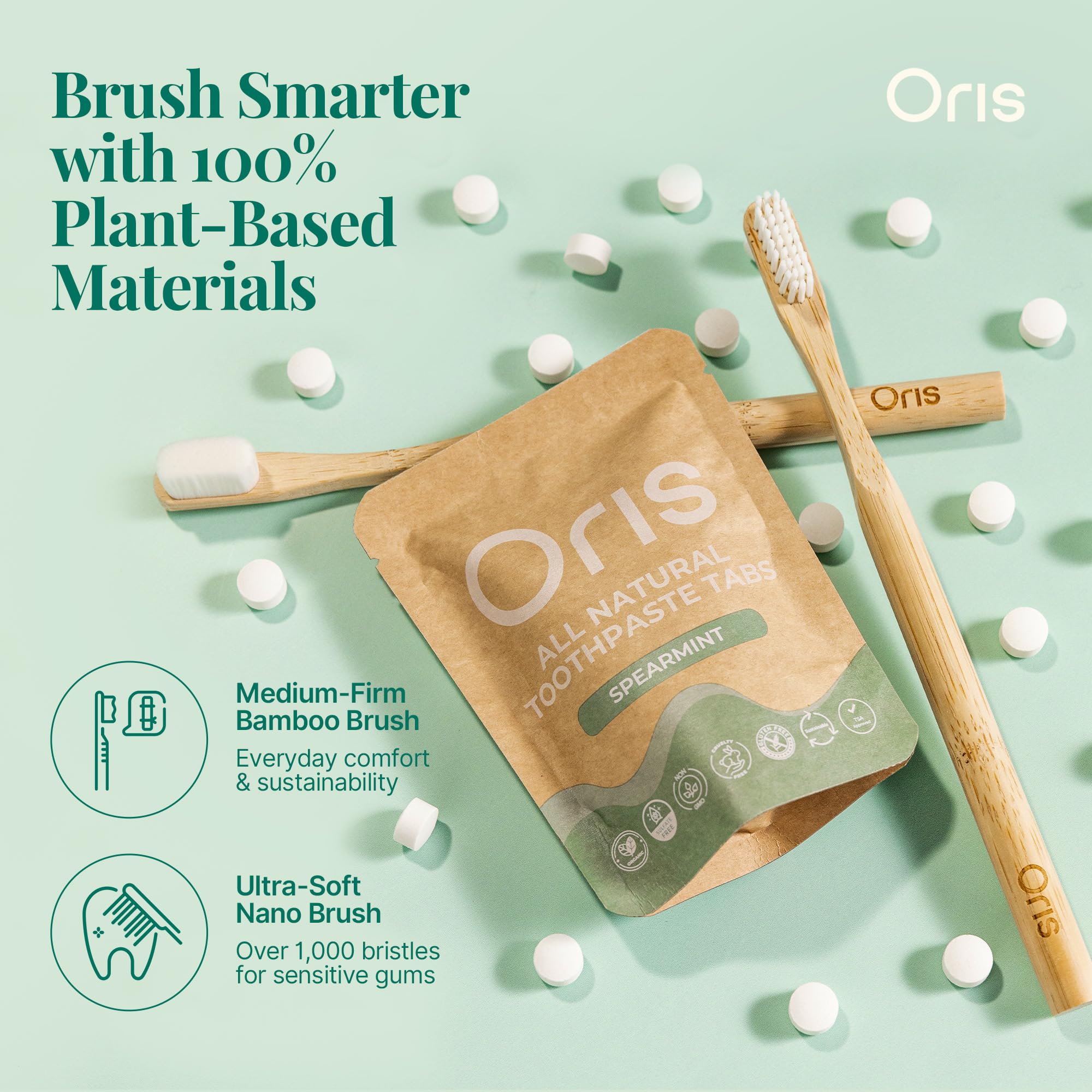 Oris Starter Bundle – Suministro de 1 mes: tabletas de pasta de dientes natural | Sin flúor, apto para viajes, seguro para niños con nanohidroxiapatita fortalecedora de esmalte (62 unidades (paquete
