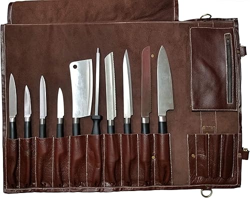 Miniatura 9 de Auténtico ligero Premium cuero profesional negro largo cuchillo de chef bolsocuchillo de chef rollo rollo 13 ranuras espacio # k5