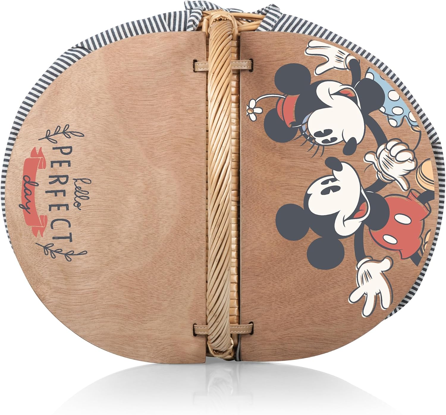 Picnic TIME Disney Mickey Mouse & Minnie Mouse Country Vintage Picnic Basket with Lid, Wicker Picnic Basket for 2, (Navy Blue & White Stripe)