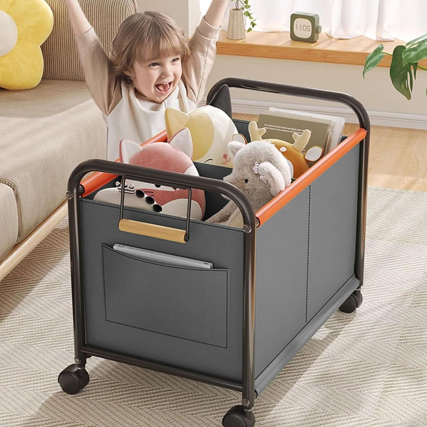 Photo 1 of  Children's toy Organizer With Wheels for Bedrooms, toy Rooms, Playrooms can hold toys, Books, Clothes, Snacks with 360° Steering Wheels Metal and Oxford Cloth toy Boxes?Gray Medium size? 