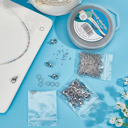 Miniatura 7 de BENECREAT Alambre de 7 hebras de acero inoxidable de 240 pies de 0.015 pulgadas0.015 in con 200 anillos de salto, 50 cuentas de engarce y 30 cierres
