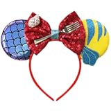 Mermaid Mouse Ears Headband for Women, Fish Scales Mouse Ears Sequin Bows Headband Mouse Ears for Adult Park Ears