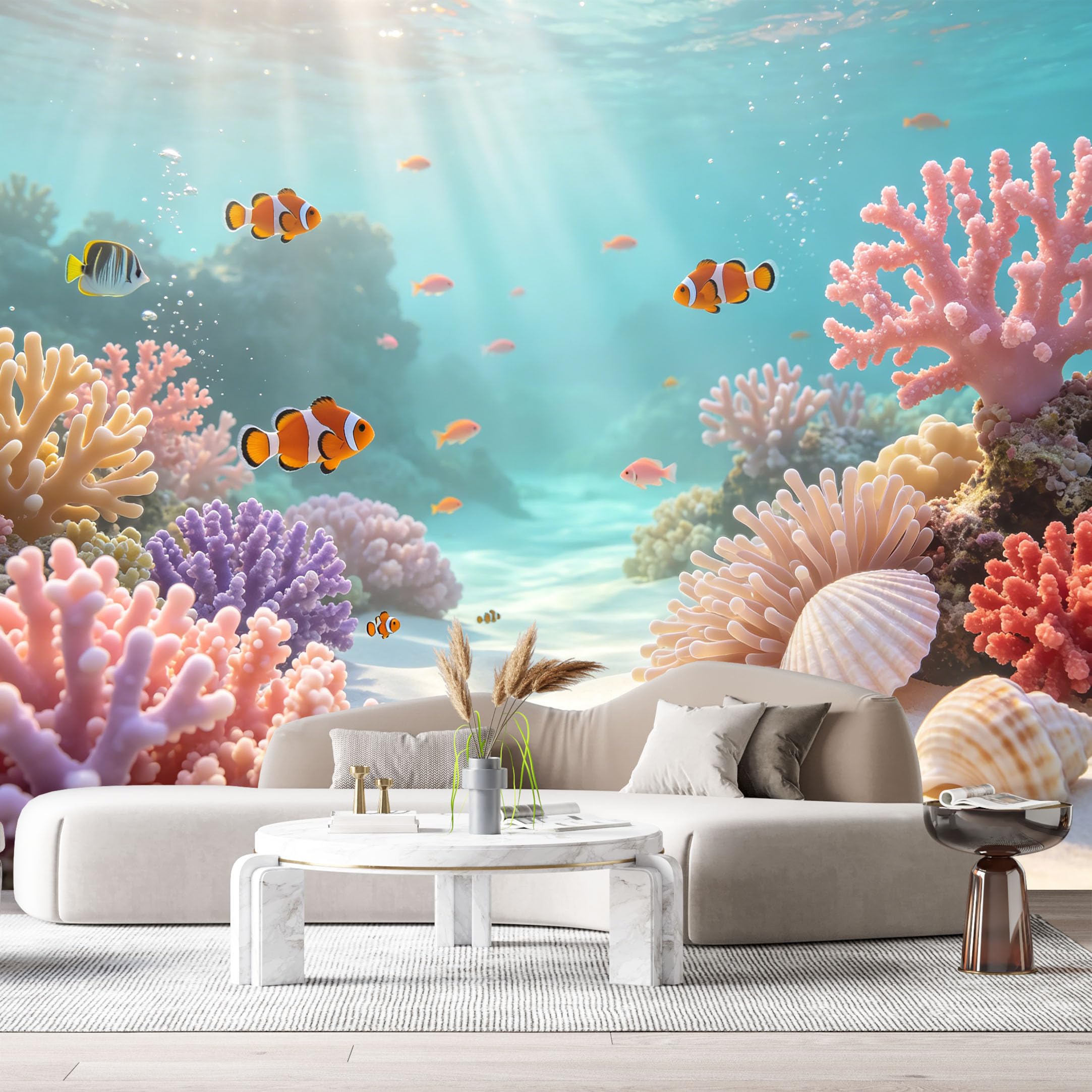 Custom Size Wall Murals Ocean Marine Tropical Coral Reef Seahorse 3D SelfAdhesiveWall Fabric Removable Wallpaper Wall Decor for Living Room Bedroom Bathroom