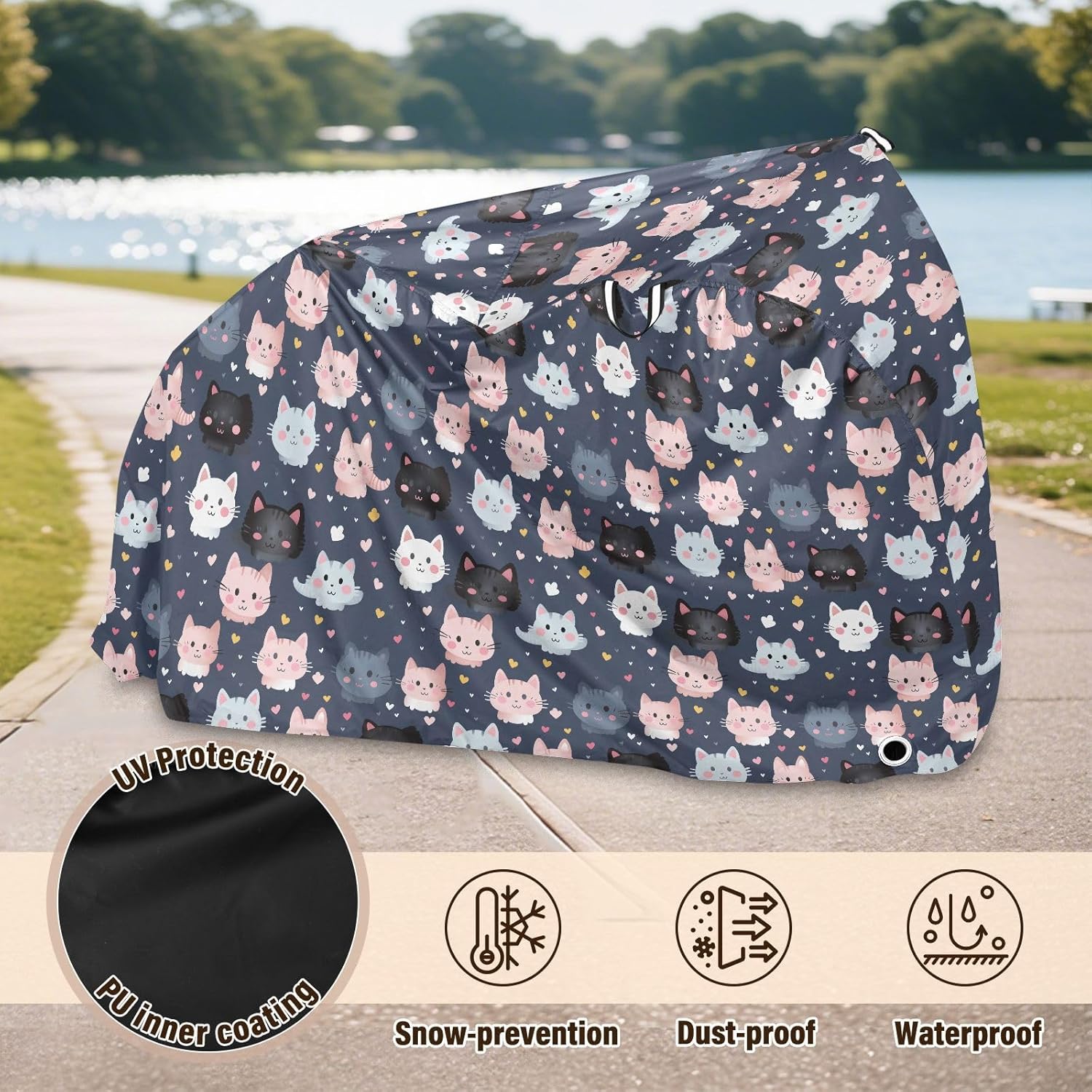 ALAZA Cat Cute Kitten Cartoon Bike Cover Waterproof Outdoor Ebike Bicycle Covers Tarp Protection for 1/2 Bikes, Sun UV Dust Wind Proof