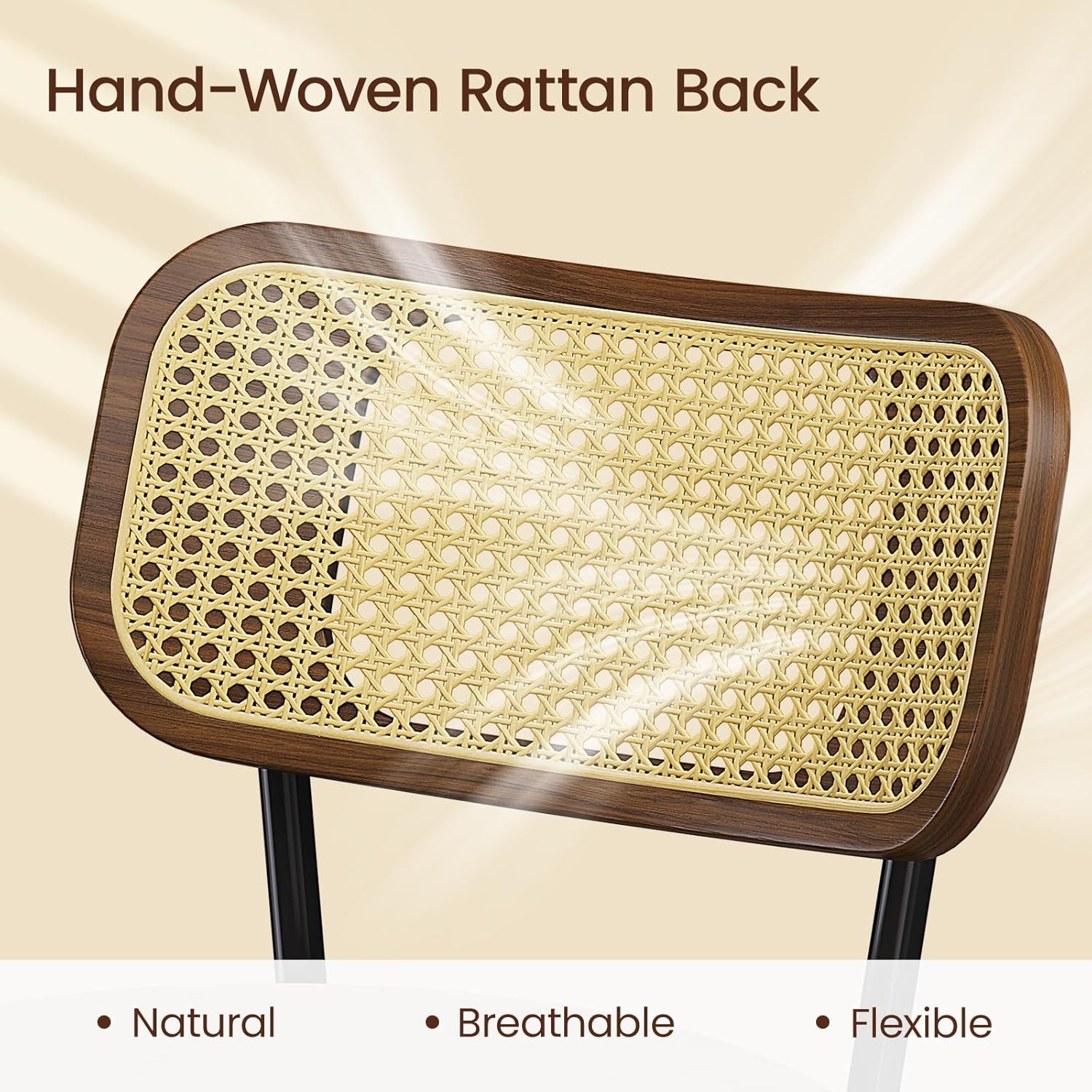 REONEY Swivel Bar Stools Set 4, 26” Counter Height Stools, 360° Smooth Swivel PU Leather Seats with Rattan Back & Walnut Bentwood Legs, Mid-Century Modern Chairs for Kitchen Island, Beige