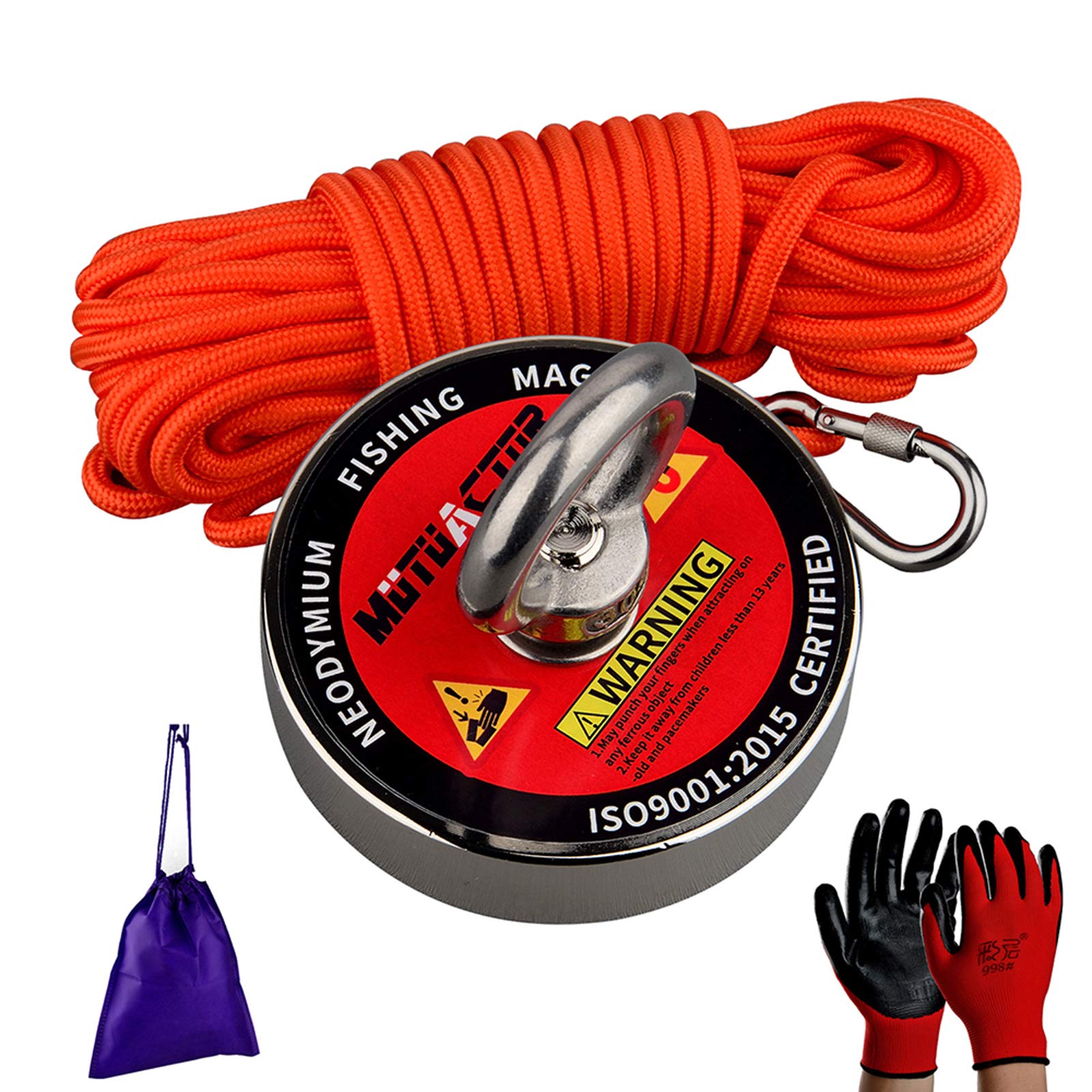 MUTUACTOR Magnesy wędkarskie 200 funtów silna siła ciągnąca, magnes cofający N52 magnesy neodymowe z wytrzymałą liną o długości 20 m (66 stóp), potężne magnesy do połowu i odzyskiwania magnesów w wodzie