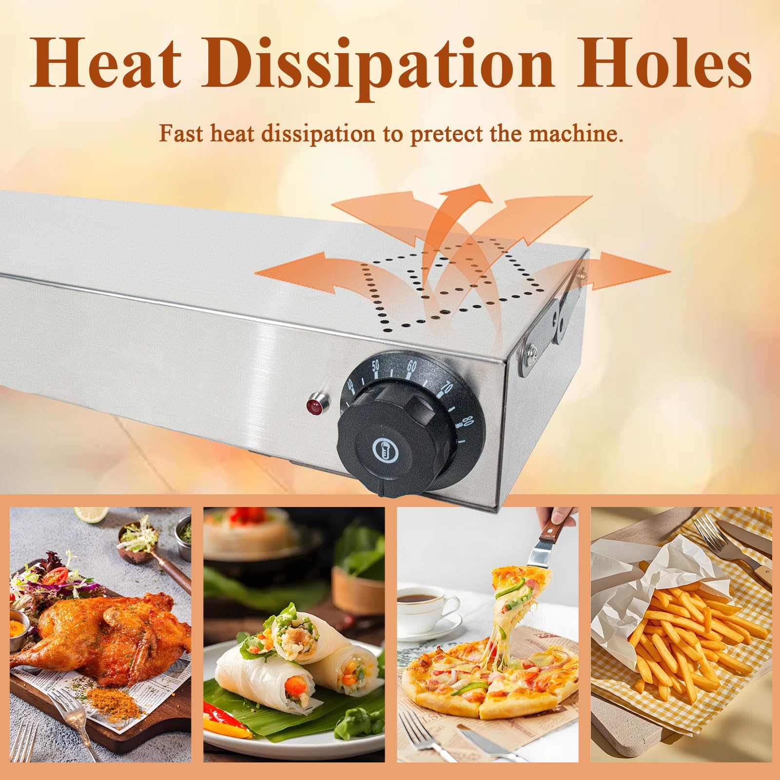 Lámpara de Calor de Alimentos Suspensión, Lámpara de Calentamiento Infrarrojo de Acero Inoxidable, Calentadores de Alimentos Comerciales para Cocina y Buffets, Temperatura Ajustable (1PC, 60cm)