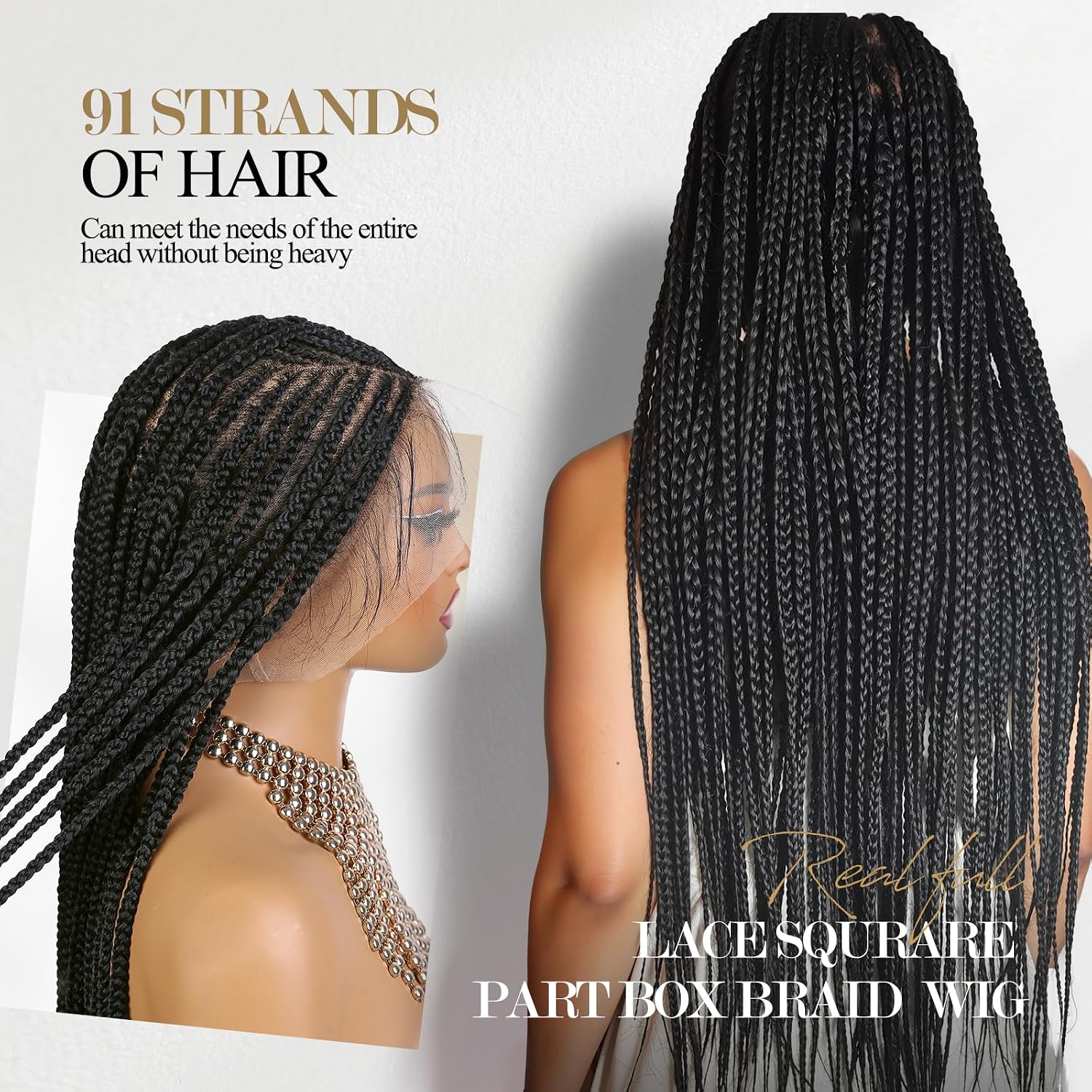 Braided Wigs for Black Women 360° Full Lace Knotless Braided Wig 34Inch Cornrow Pre Plucked HD Lace Wig with Baby Hair Premium Synthetic Hair Natural Black