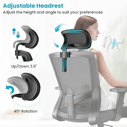 Miniatura 3 de Silla de oficina ergonómica de escritorio, silla de computadora con respaldo alto, silla giratoria de malla con soporte lumbar ajustable,