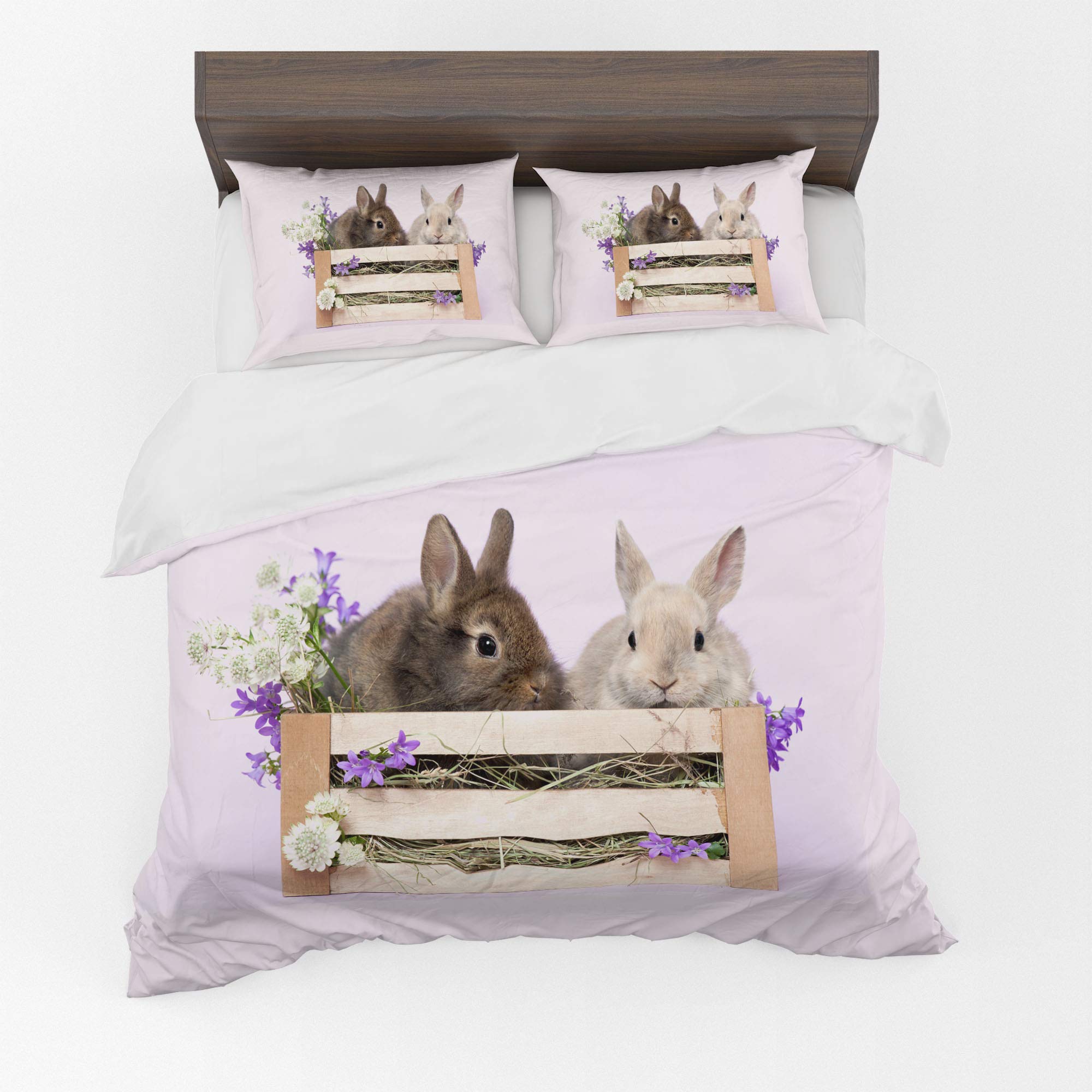 Adam Home 3D Duvet Cover Set With Pillowcases Home Bedroom Décor Digital Printed Microfiber Double Bedding Set Made in UK|Bunny Rabbits