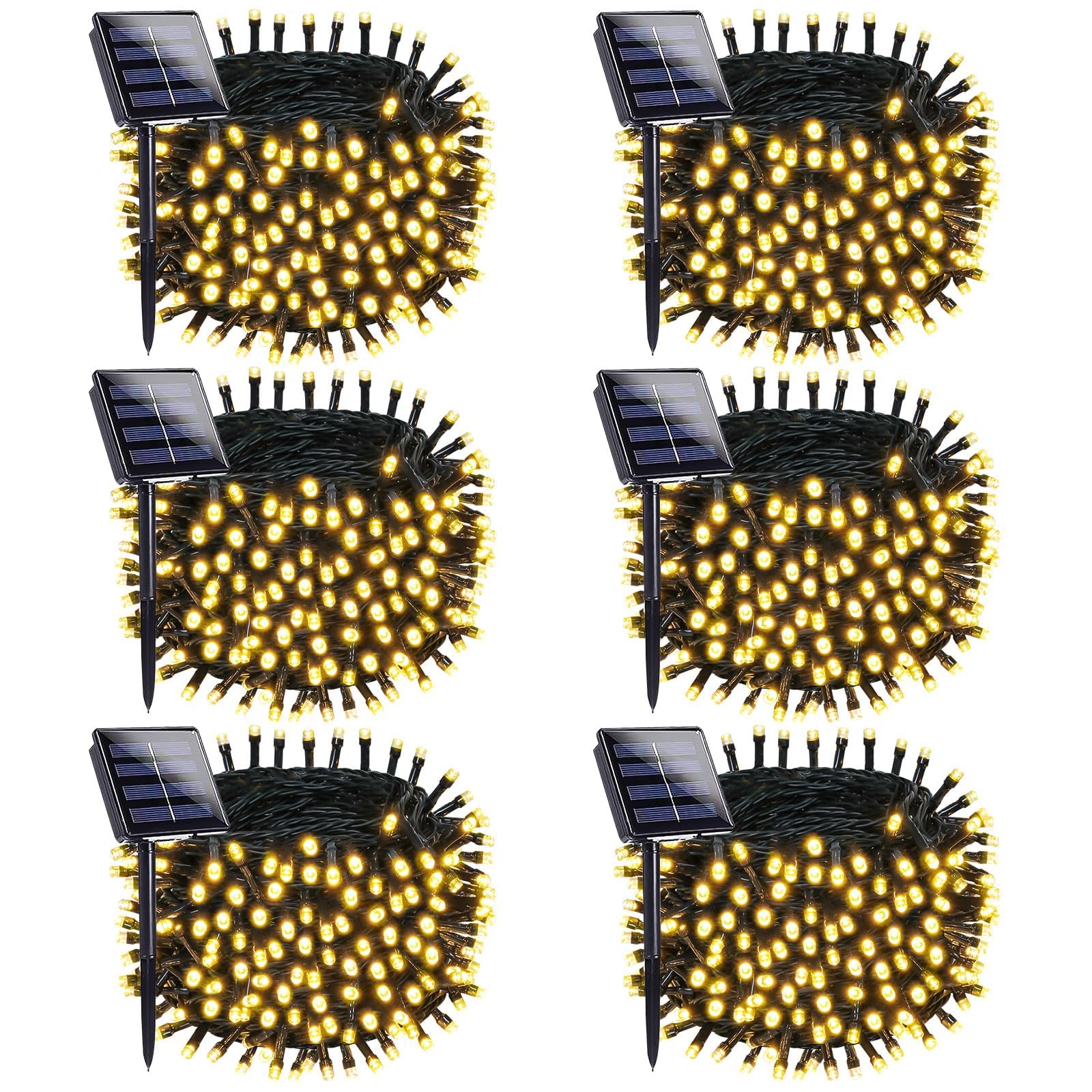 OZS Confezione da 6 luci solari a 480 LED per esterni, bianco caldo